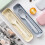(Blue) 3Pcs/Set Portable Tableware Set Plastic Cutlery Sets Fork Spoon Chopsticks Suit Eco-friendly Reusable Travel Flatware With Box 3