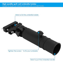 Parapluhouder voor golfkar, universele verstelbare paraplustandaard voor golfkar, plastic parapluhouder voor golftrolley, 1 stuk, zwart