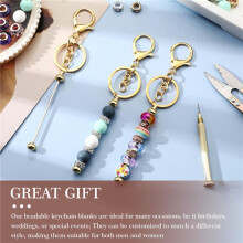 12 Pcs Beadable Keychain Bars for Beads Blank Keychain Beaded Keychain for Keychain DIY Projects Pendant Gold