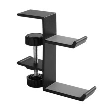Adjustable Hanging Hooks Desk Side Hanging Bag Holder Clip- Headset Holder Desktop Countertop Hooks Brackets Black