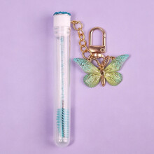 (Green) Reusable Eyelash Brush Tubes Butterfly Keychain Sparkling Lash Mascara Wands Tubes Container Lash Spoolies Comb Brushes Tools