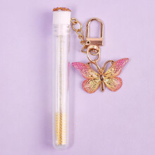 (Yellow) Reusable Eyelash Brush Tubes Butterfly Keychain Sparkling Lash Mascara Wands Tubes Container Lash Spoolies Comb Brushes Tools