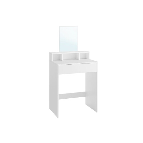 Dressing Table - Wood - Cloud White - Large Mirror, 2 Drawers, and 3 Open Compartments