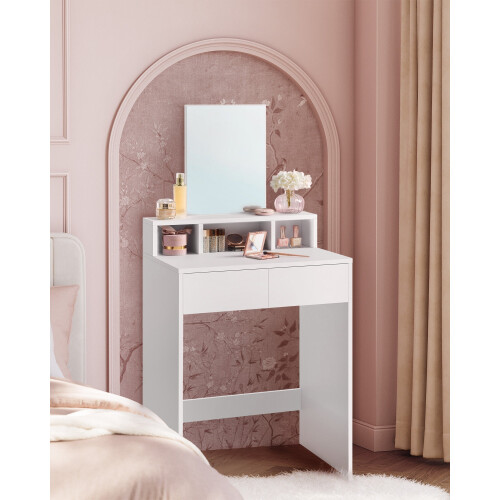Dressing Table - Wood - Cloud White - Large Mirror, 2 Drawers, and 3 Open Compartments 1