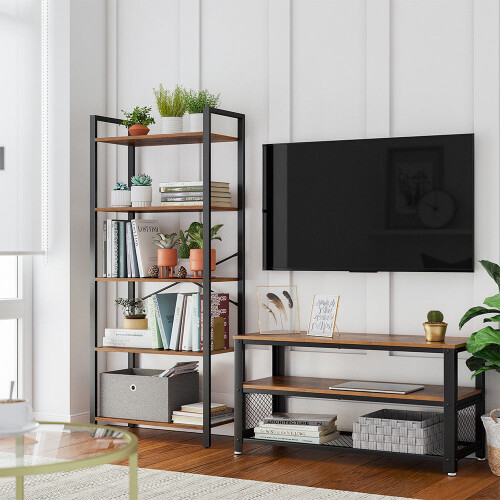 5-Tier Storage Rack - Steel Frame - Rustic Brown and Black - Industrial Style 2