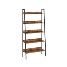 5-Tier Ladder Shelf - Metal - Rustic Brown and Ink Black - Freestanding Industrial Design