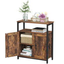 Storage Cabinet - Steel - Rustic Brown and Black - Industrial Style with Adjustable Shelves and Slat Door