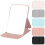 (Pink) Desktop Makeup Mirror Solid Color PU Leather Simple Portable Handheld Makeup Mirror Foldable Student Compact Cute Pocket Mirror 2