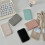 (Pink) Desktop Makeup Mirror Solid Color PU Leather Simple Portable Handheld Makeup Mirror Foldable Student Compact Cute Pocket Mirror 3
