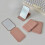 (Pink) Desktop Makeup Mirror Solid Color PU Leather Simple Portable Handheld Makeup Mirror Foldable Student Compact Cute Pocket Mirror 16