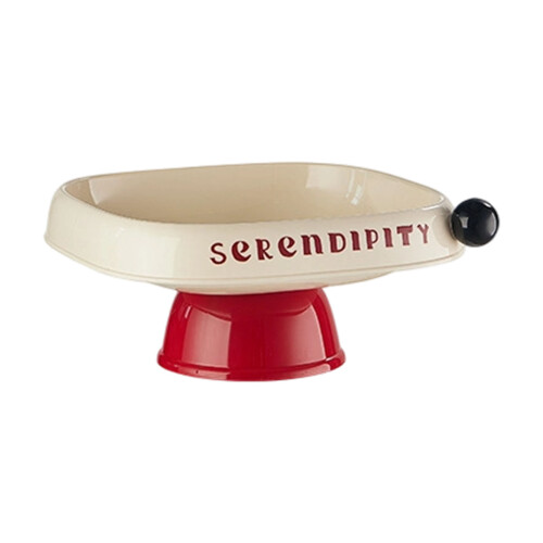 Eleganter-Quadratischer Obstteller, cremeweiß, roter Boden
