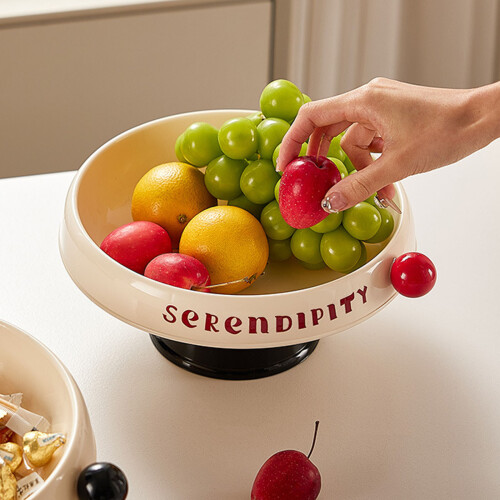 Die elegante-Ein runder Obstteller Creme 1 weiß schwarz 2