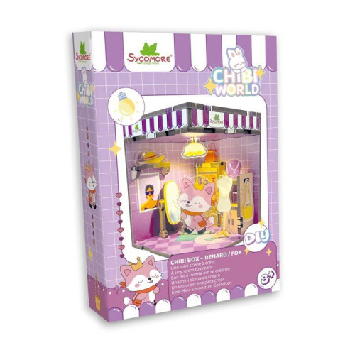 Creative Kit - SYCOMORE - Chibi Fox Box - Built-in Light - Wood &amp; Plexiglass Elements - From 8 years old