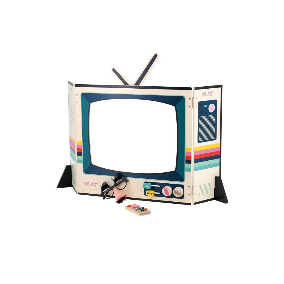 Photos - Other Toys Vilac Theater -  - Vintage wooden television - 80s silhouette - Colorful buttons - Remote control & glasses 