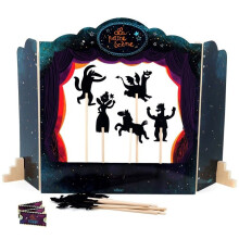 Teatro - VILAC - O Pequeno Palco - Tela de tecido removível - 15 silhuetas de feltro - Madeira 50x15x56 cm