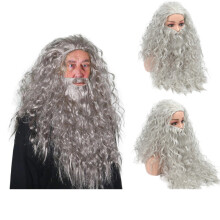 Hobbit Gandalf Halloween Grey Wizard Wig Beard Set Jesus Santa Claus Dress Up Headset Beard Set Cosplay WigsCostume Props
