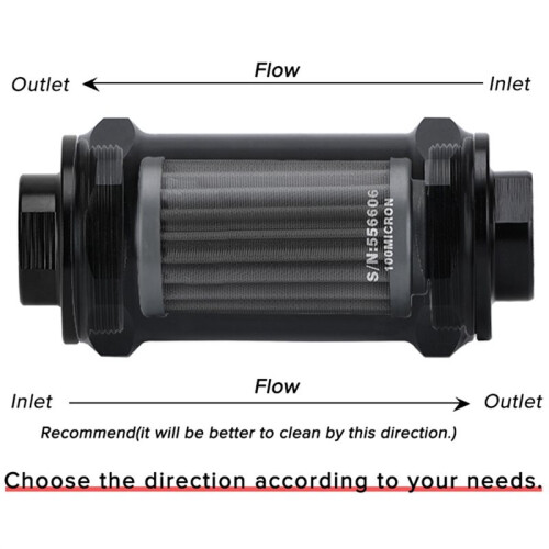 BLACK AN6 Inline Fuel Filter E85 Ethanol with 100  Stainless Steel Element 1