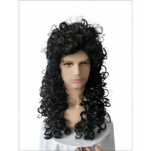 Pirate Captain Men's Wig Cosplay Long Curled Hair Clown Black Halloween Party Play Punk Rock Headwear Costume Props