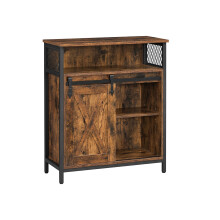 Storage Cabinet - Wood - Rustic Brown and Black - Sliding Barn Door with Adjustable Shelf