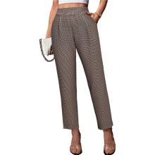Women High Waist Casual Long Pants Trousers Brown S