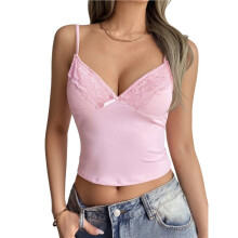 Débardeurs pour Femmes, Débardeurs à Col en V, Tops Spaghetti Y2K, Sous-Vêtements Ajustés pour Sorties Rose XL