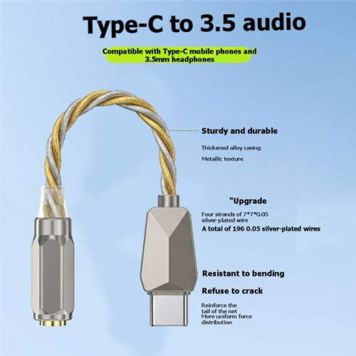 Type-C to 3.5mm Female Headphone DAC Adapter Cable 32-Bit/384kHz Audio Decoder with KT02H20 Chips 2