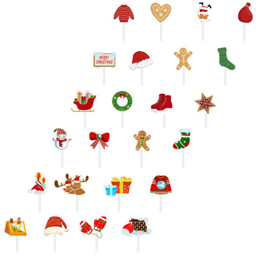 24St Assorti Kerst Cake Decoratie Wit Cupcake Topper