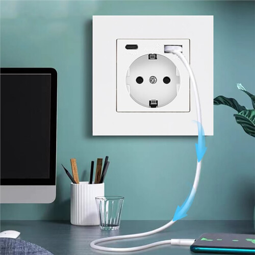 EU Power Socket with Type-C Charging for Home 5V Intelligent Charging Port 86x86mm PC Panel USB Wall Socket 16A Outlet 2