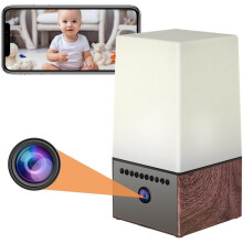 Luminária de Mesa Pequena com 3 Modos de Funcionamento, Alimentada Por Bateria, com Câmera de Monitoramento, Sensor de Movimento PIR Sem Fio, Luz