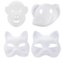 12St Wit Papiermasker Voor DIY Feest, Cat, , Aap En Olifant