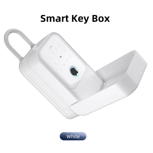 Key Lock Box,  Lock Box with Fingerprint & Passcode & Access Card & Key & APP Control, White 2