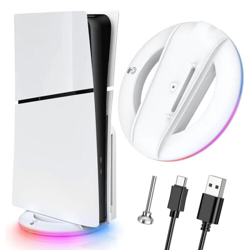 Supporto di Raffreddamento Verticale con Luce RGB per Console per PS5 Slim per PS5 Pro, Base Antiscivolo, Supporto, Parti Nere. 1