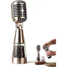 Multi-Functional Microphone Seasoning & Grinder Set, Retro Vintage Spice Mill, Adjustable Salt and Pepper Mill, Farmhouse Dining Table Decor for Kitch