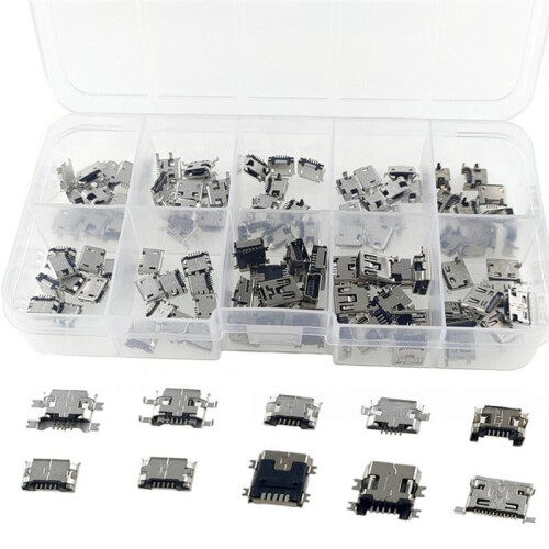 100PCS 10Types Replacement Micro USB Female Sockets Connector Micro USB Port Repair Adapter Set 5Pin Jack Plug Part 1