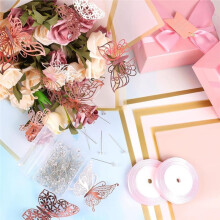 Kits de Papel de Regalo para Ramos, Papel de Regalo Floral Impermeable en Negro, Rosa y Beige con Cintas, Alfileres, Mariposas en 3D