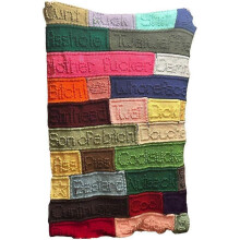 Handcrafted Funny Cuss Word Blanket, Funny Christmas Birthday Gifts for Women Men Super Soft Patchwork Knit Blanket Gag Gifts for Boss Friend Coworker