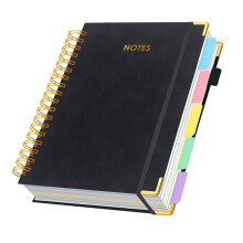 Spiral Notebook Journal with Dividers, 150 Page B5Leather College Ruled Organizer, Large Lined Journal for People Black