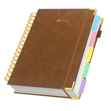 Caderno Espiral com Divisórias, 150 Páginas B5, Organizador de Caderno Universitário com Linhas, Caderno para Pessoas Marrom