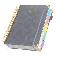 Spiral Notebook Journal with Dividers, 150 Page B5Leather College Ruled Organizer, Large Lined Journal for People Grey