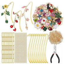250 Stück Metall Lesezeichen Bastelset, DIY Metallstangen-Lesezeichen-Set mit Charms, Ketten, Sprungringen und Werkzeugen für DIY-Bastelarbeiten