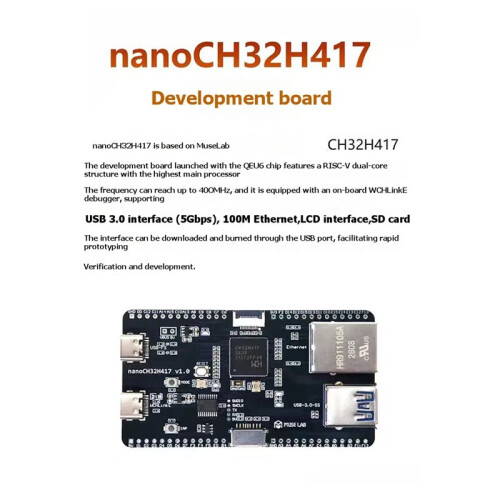 NanoCH32H417 Development Board WCH RISC-V Dual TYPE-C Interface USB 3.0 Super Speed 5Gbps 100Mbps Ethernet Open Source 1
