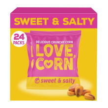 LOVE CORN Sweet & Salty Crunchy Corn (24 x 20g) Healthy Snack - High Fibre, Gluten-Free, Kosher, Kids Lunchbox Treat, Crisps Alternative, UK Made