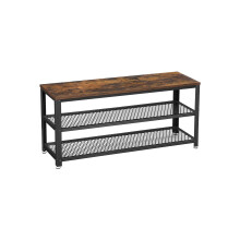 Shoe Bench - Steel - Rustic Brown and Black - Industrial Style with 2 Shelves