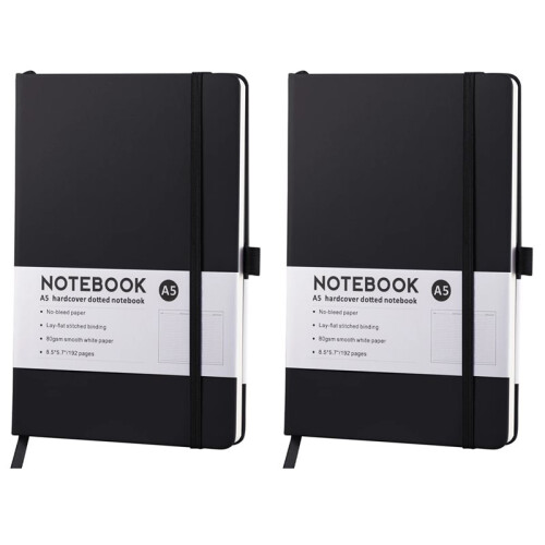 Hard Shell A5 Notebook with Elastic Band PU Leather Diary, Suitable for Office, School and Daily Note-Taking Black
