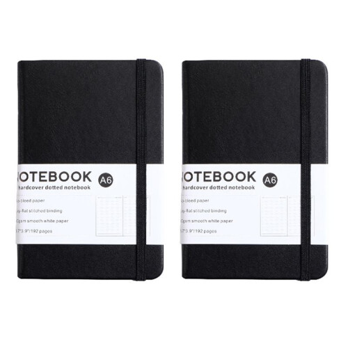 Hardcover A6 Notebook with Elastic Band PU Journal Notebook for Office, School & Daily Note Taking Black