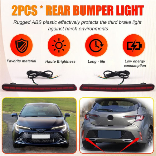 Rear Bumper Tail Light Modified Reflector Brake Fog Light for   Hatchback 2019-2023 Red 1