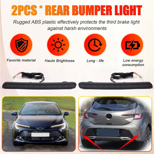 Rear Bumper Tail Light Modified Reflector Brake Fog Light for   Hatchback 2019-2023 Black 1