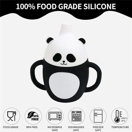 Sippy Cup för Småbarn, Silikonkopp för Barn, Stänksäker Halm Panda Sippy Cup 2