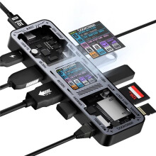 DOCKCASE 10 in 1 Explorer Edition USB C Hub with 4K@60Hz -Compatible & DP, Gigabit Ethernet for PC Laptap Black
