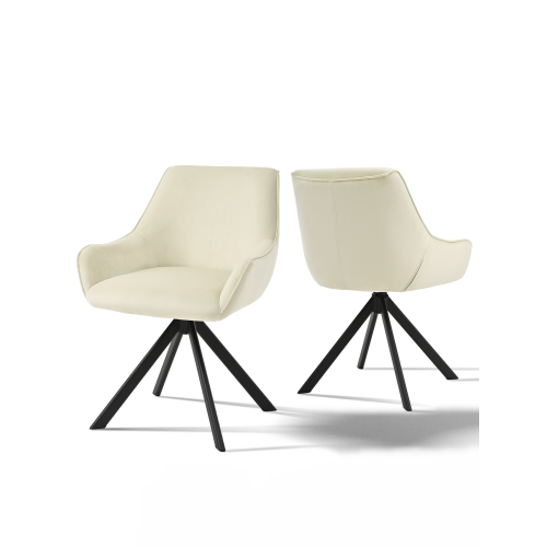 (Ivory, Set of 2) Swivel Dining Chairs with Velvet Fabric, Armrests, Ergonomic Backrests - GOEURVANT 2